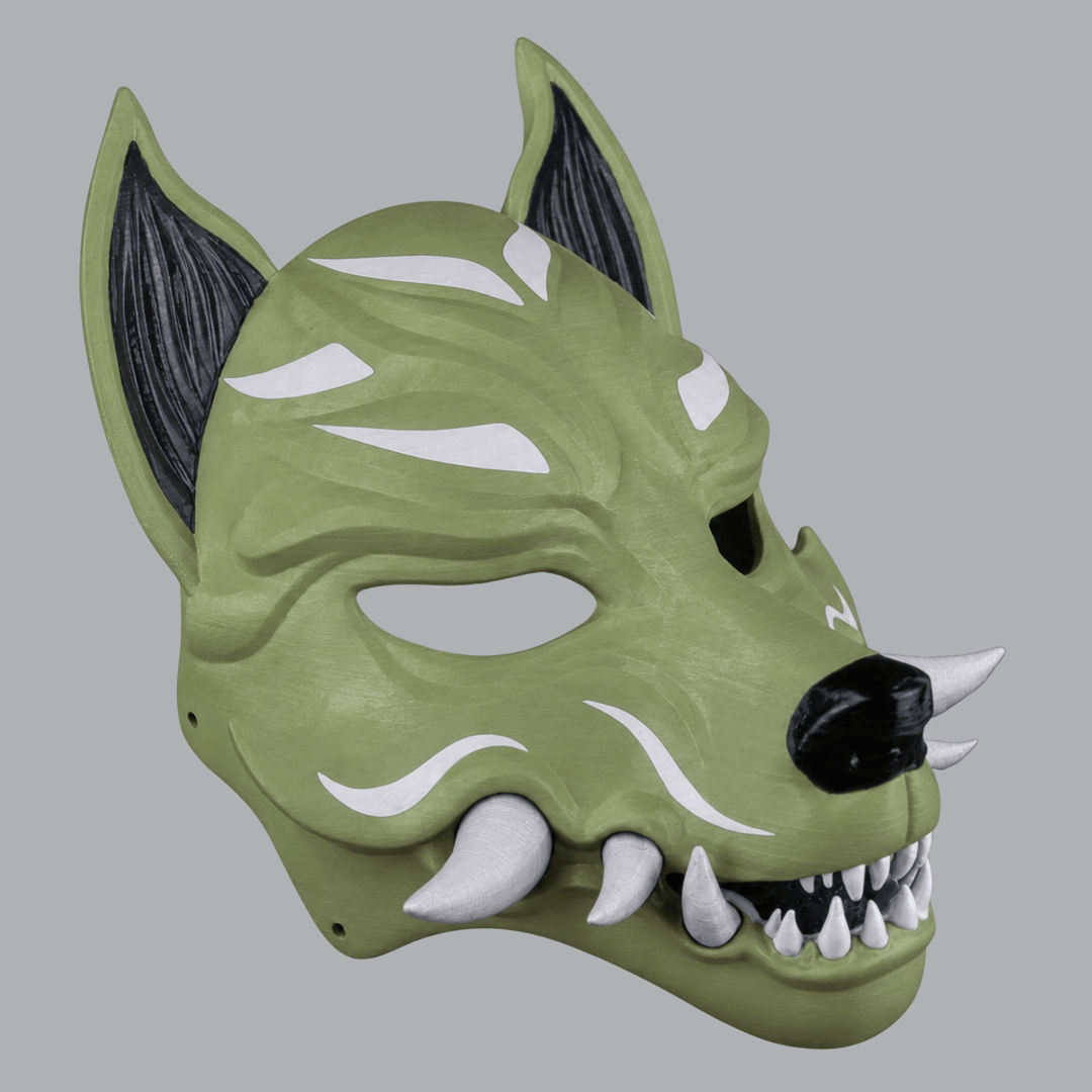 Space Armory Kitsune Fox Mask With Fangs - Reseda / Jaws Masks